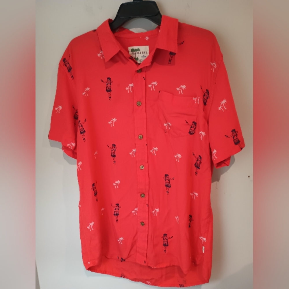 Red Tropical Print Men's Shirt Kahuna Bay By Visitor Mens Hawaiian Print Shirt